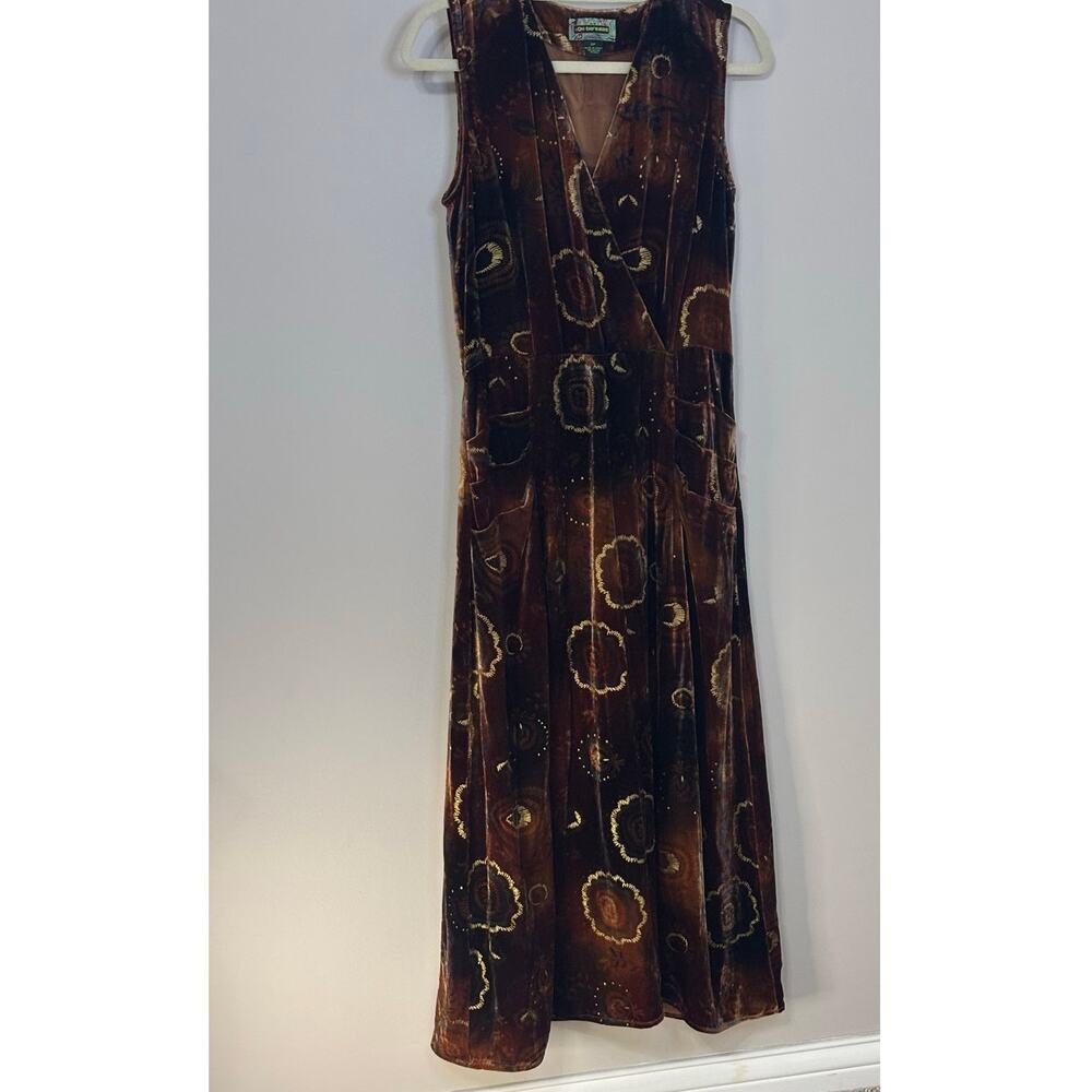 2OH threads rayon, silk blend velvet burnout maxi, sleeveless v-neck size small